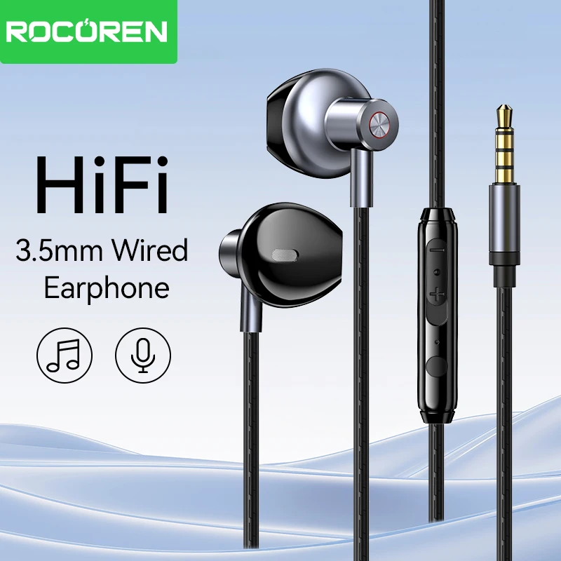  Rocoren 3.5mm Aux Wired Headphone In Ear Jack Headset With Microphone For Samsung phone Computer PC Tablets Headset Earphone