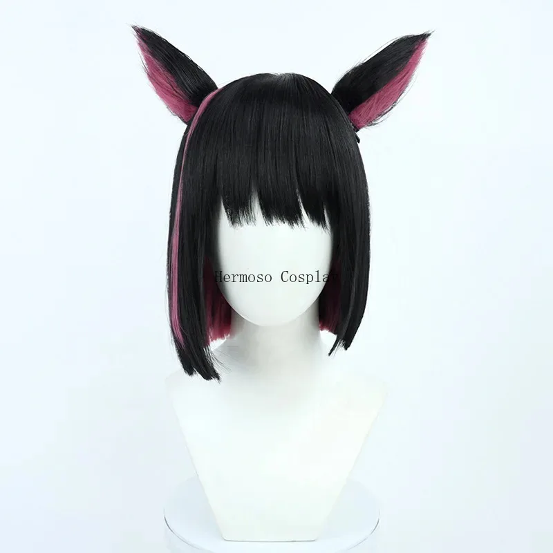 

Vivi 2025 Blue Archive Kazusa, парик для косплея, черный, розовый, прямой, BOBO, синтетические волосы, проект MX, игровой головной убор для девочек, комплект с кошачьими ушками
