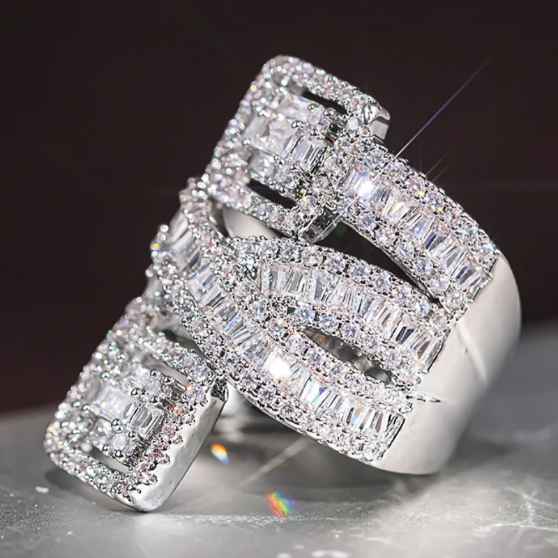 Huitan Opulent Brilliant Engagement Rings with Dazzling CZ Trendy Finger Accessory for Women Stylish Delicate Jewelry for Party