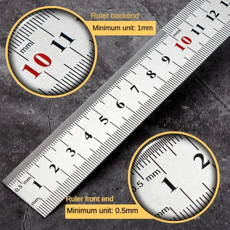 50/30/20/15cm Stainless Steel Ruler Double Side Centimeter Inches Scale Metric Ruler Drawing Architecture School Office Supplies