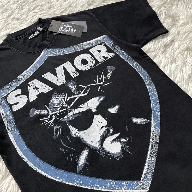 Hellstar Studios Vintage Print Style Short Sleeve T-Shirt round Neck Youth Fashion Daily Wear for Young Men in Spring 2025