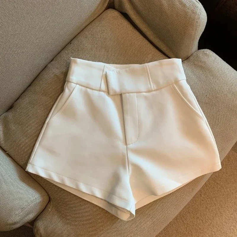 Women High Waist 2024 Summer Shorts White Black Vintage Streetwear Short Pants Slim Elegant A Line Casual Wide Leg Shorts