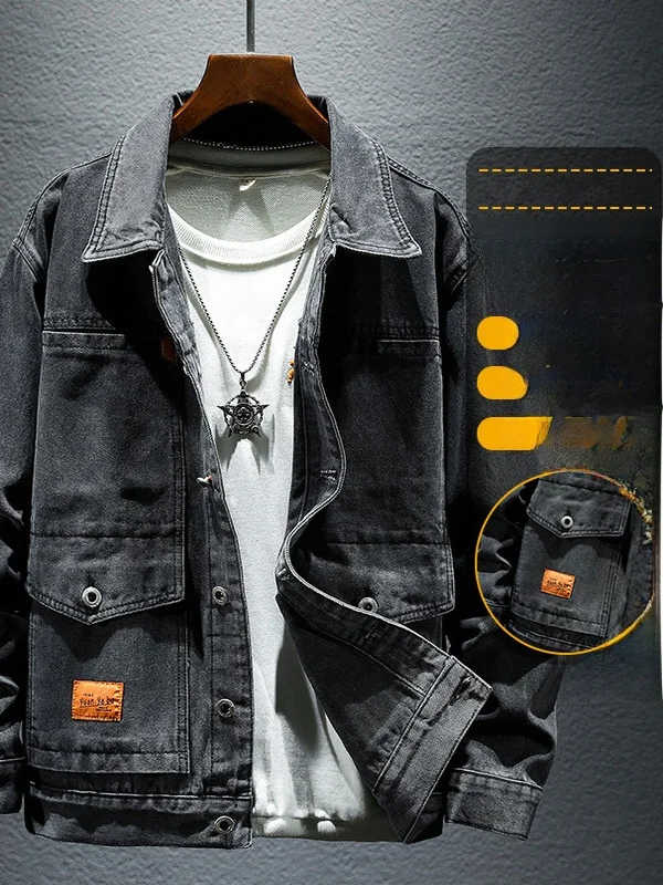 

Повседневная мужская джинсовая куртка, весенне-осенняя рабочая одежда, модная длинная све, свободная посадка, молодежная (3) с застежкой на одной пуговице