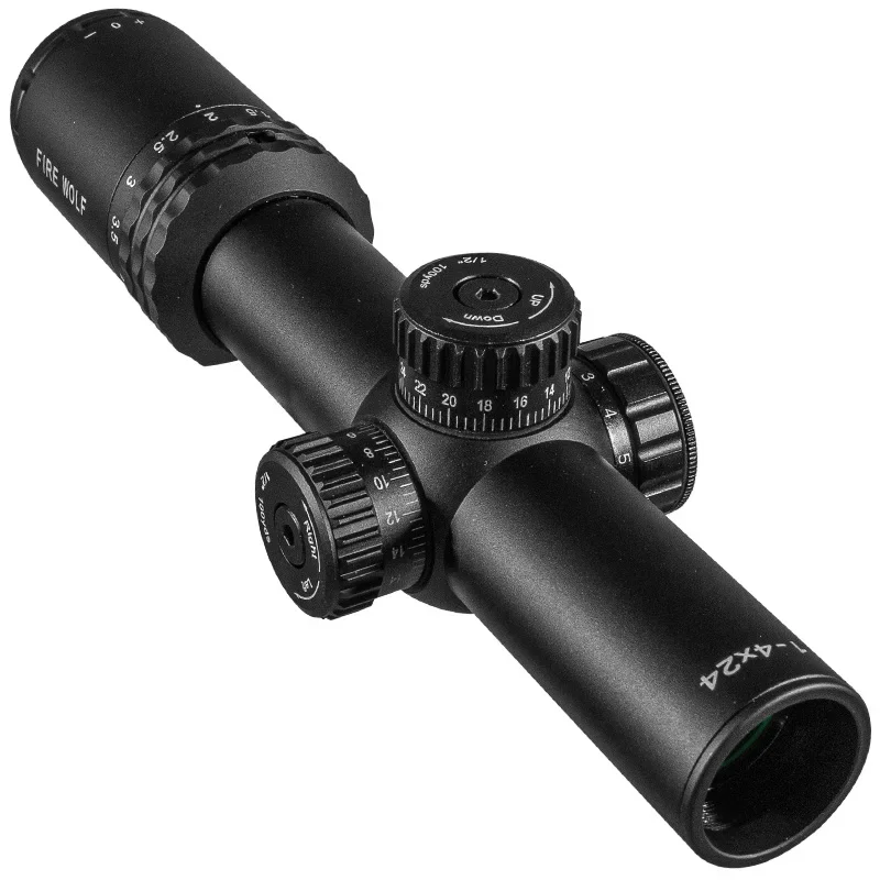 FIRE WOLF 1-4X24E Riflescopes Hunting Red Dot  Scopes Compact Rifle Scope Illuminated Reticle  w/ Mounts For AR15 AK