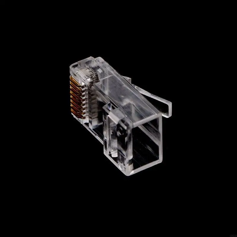 G6DD Shielded RJ45 Cat6 Pass Through Connector 3 Prong 8P8C Modular Plugs for Solid Wire and Standard Cable Transparent 100x