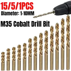 Jeu de forets en acier inoxydable, perceuse à trous M35, haute demande d'asile, ALT, coupe-bois et métal, 1-10mm, 15 pièces, 5 pièces, 1 pièce