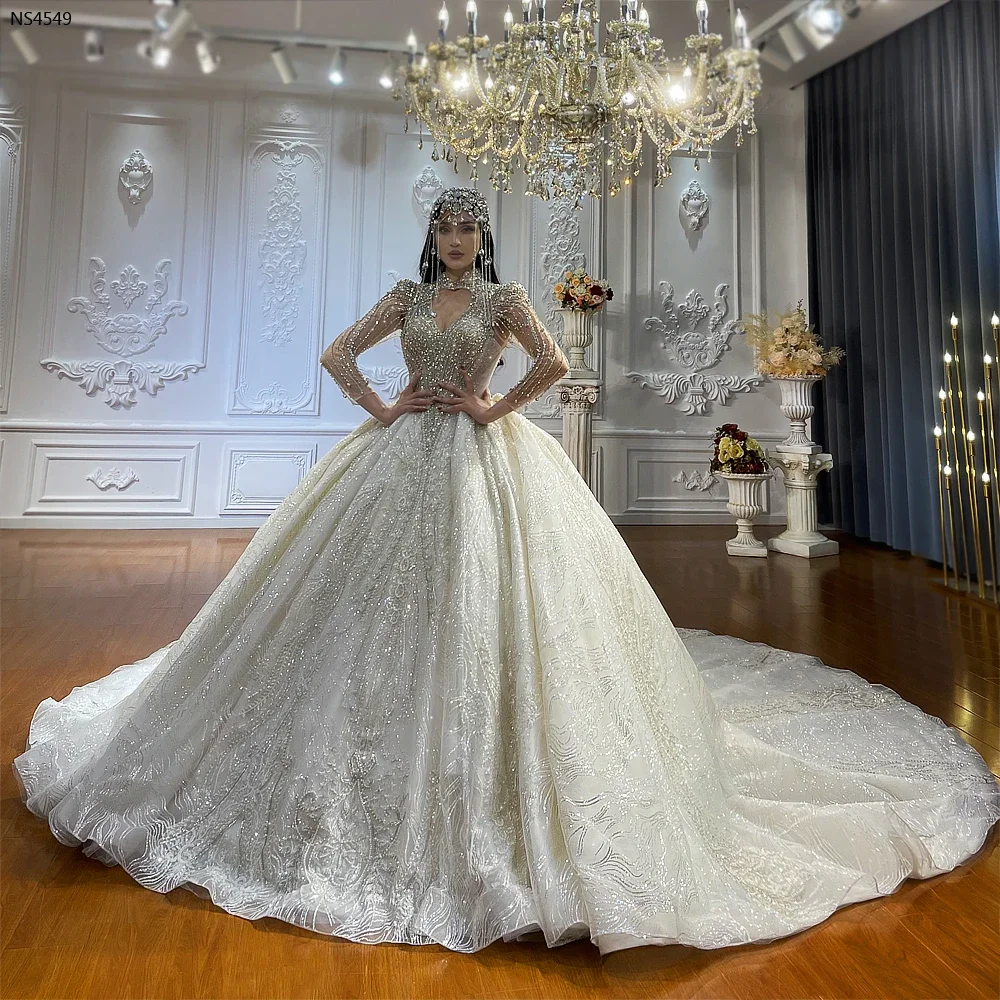 Luxury Exquisite Diamonds Dubai Wedding Dress Ball Gown Sweetheart Sleeveless Beading Saudi Arabic Bridal Gown Vestidos Custom