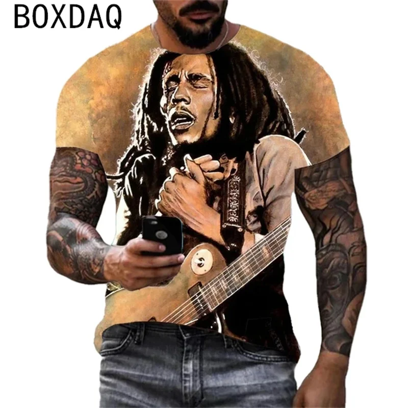 Rapper Bob Marley Pattern Printed T-shirt Unisex Summer Short Sleeve Casual Tops Men Street Hip Hop Harajuku Tops Plus Size Tee