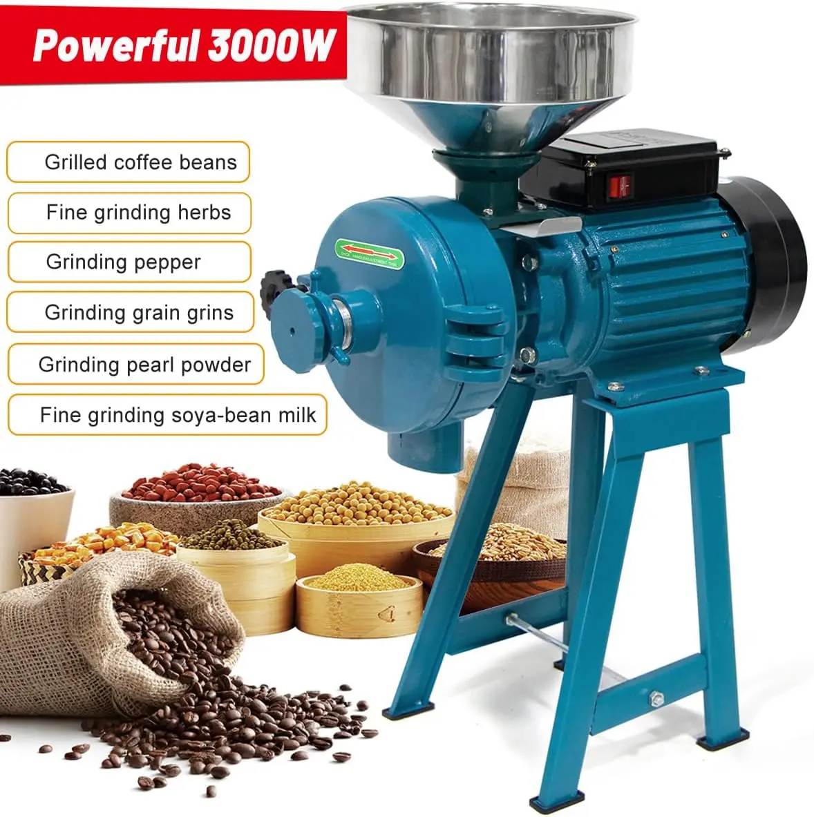 

Wet & Dry Electric Grain Mill Grinder - 110V Commercial Home Farm Rice Wheat Corn Grinder Machine | Molino de Maiz Electrico