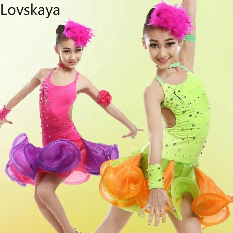 Nieuwe Latin Rokken Kinderen Dansrok Latin Show Kinderkleding Latin Danswedstrijd Kostuums