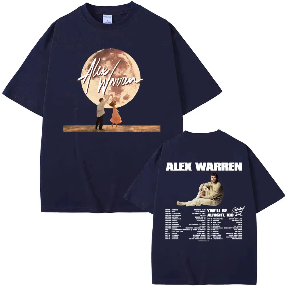 Alex Warren Global Tour T Shirts You'll Be Alright Kid World Tour T-shirts Men's Hip Hop Harajuku Streetwear pure Cotton T-shirt