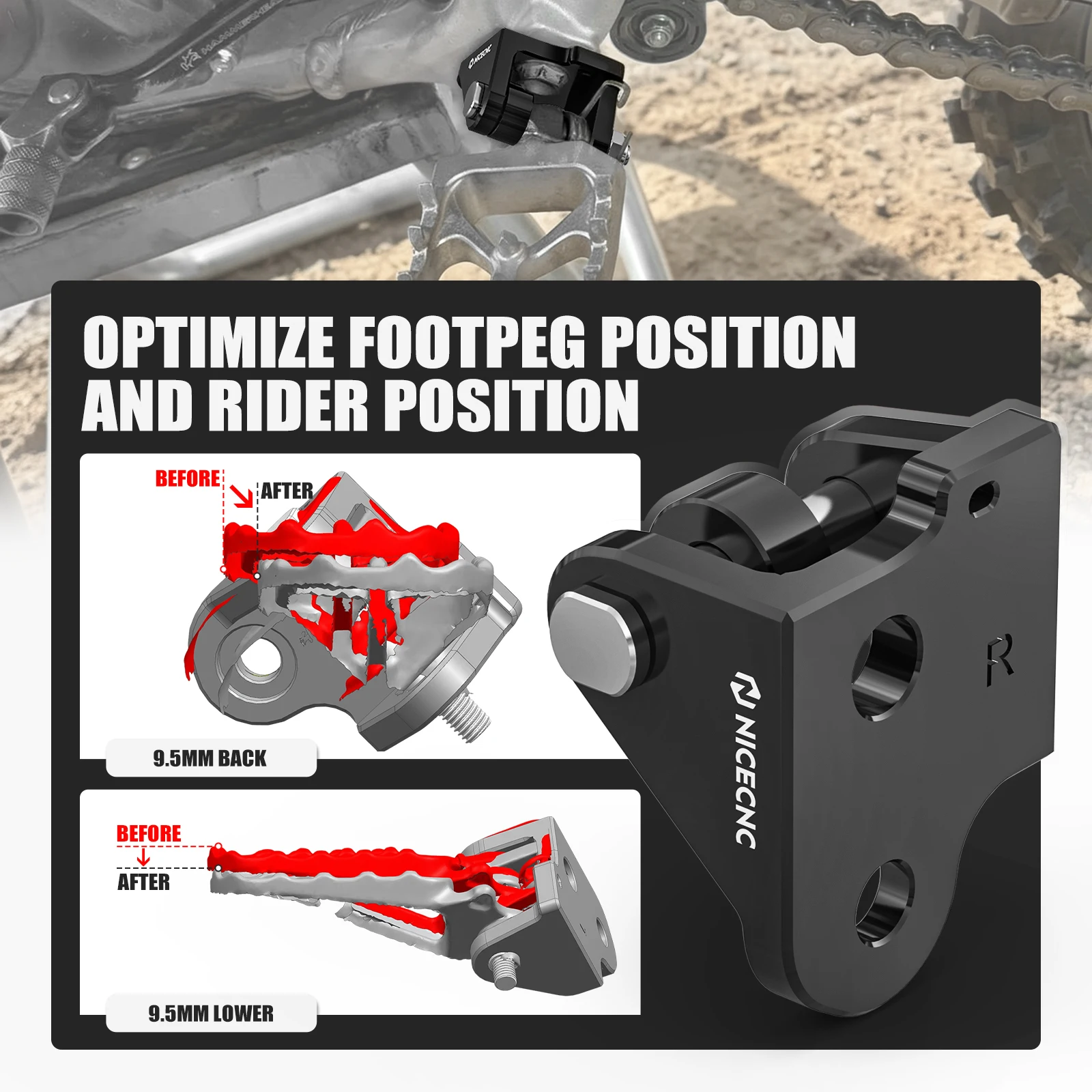 NICECNC Für Honda CRF250R CRF450R 2016-2026 Versetzte Fußrastenhalterungen für Honda CRF250RWE CRF450RWE Works Edition Aluminium – Detail 4