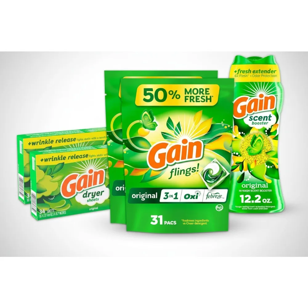 

Fresh Laundry Bundle: Detergent Pacs, Dryer Sheets & Scent Booster Beads for Families with Long-Lasting Fragrance