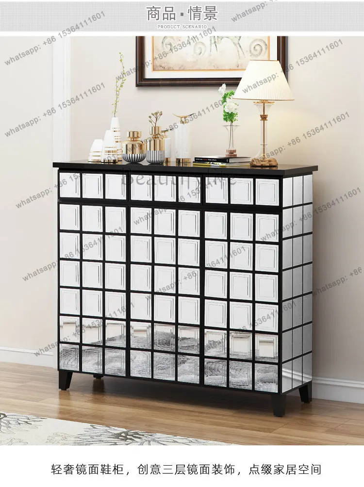 YJ   Mirror Shoe Cabinet Creative Furniture Modern Simple Shoe Cabinet European-style Secret Cabinet Foyer Living Room Designer