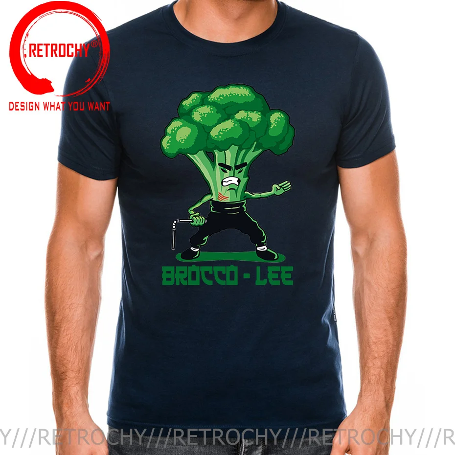 New Anime Brocco Lee T shirt men Funny Vegetable with Nunchucks T-shirt Parody Kung Fu Brucee Lee T shirt Jeet Kune Do tee shirt