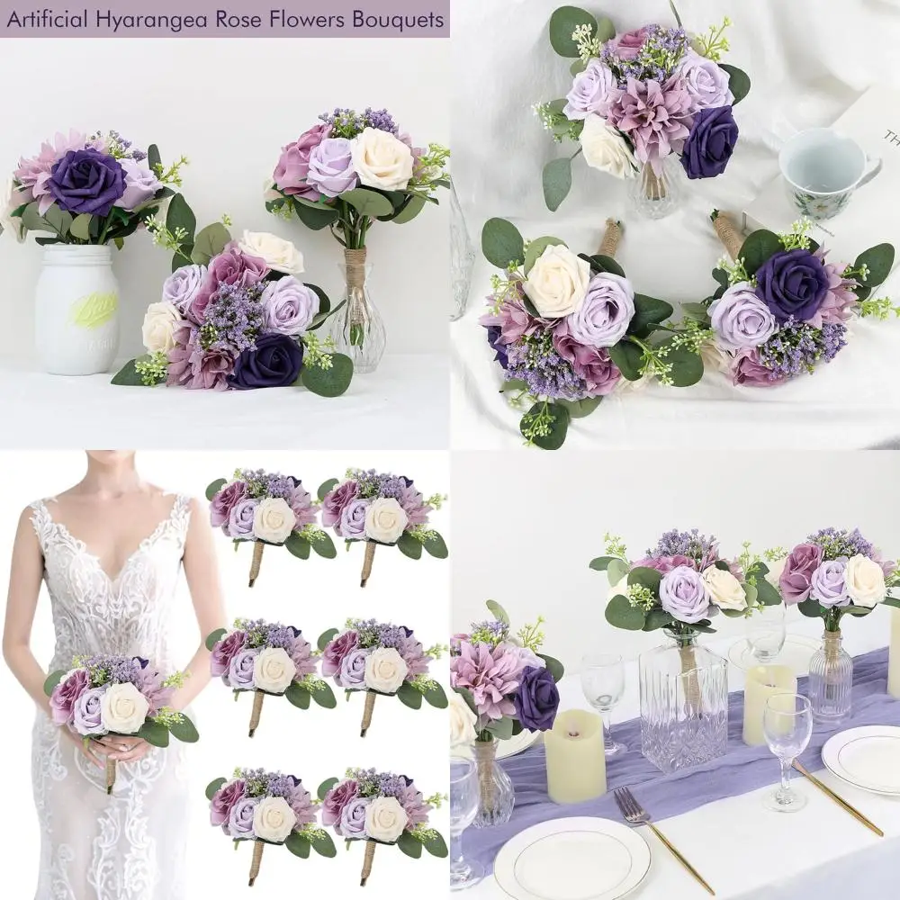 

Набор из 6 шелковых розовых букетов для подружек невесты, 7 дюймов - Маленькие цветочные композиции ручной работы сиреневого цвета для свадеб и мероприятий