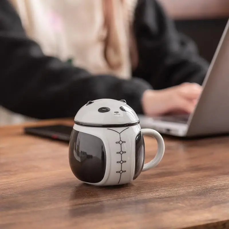 

Panda Filter Tea Cup Ceramic Mug Office Tea Brewing Cup with Lid Tea Water Separation Cup Modern Style Cartoon Design