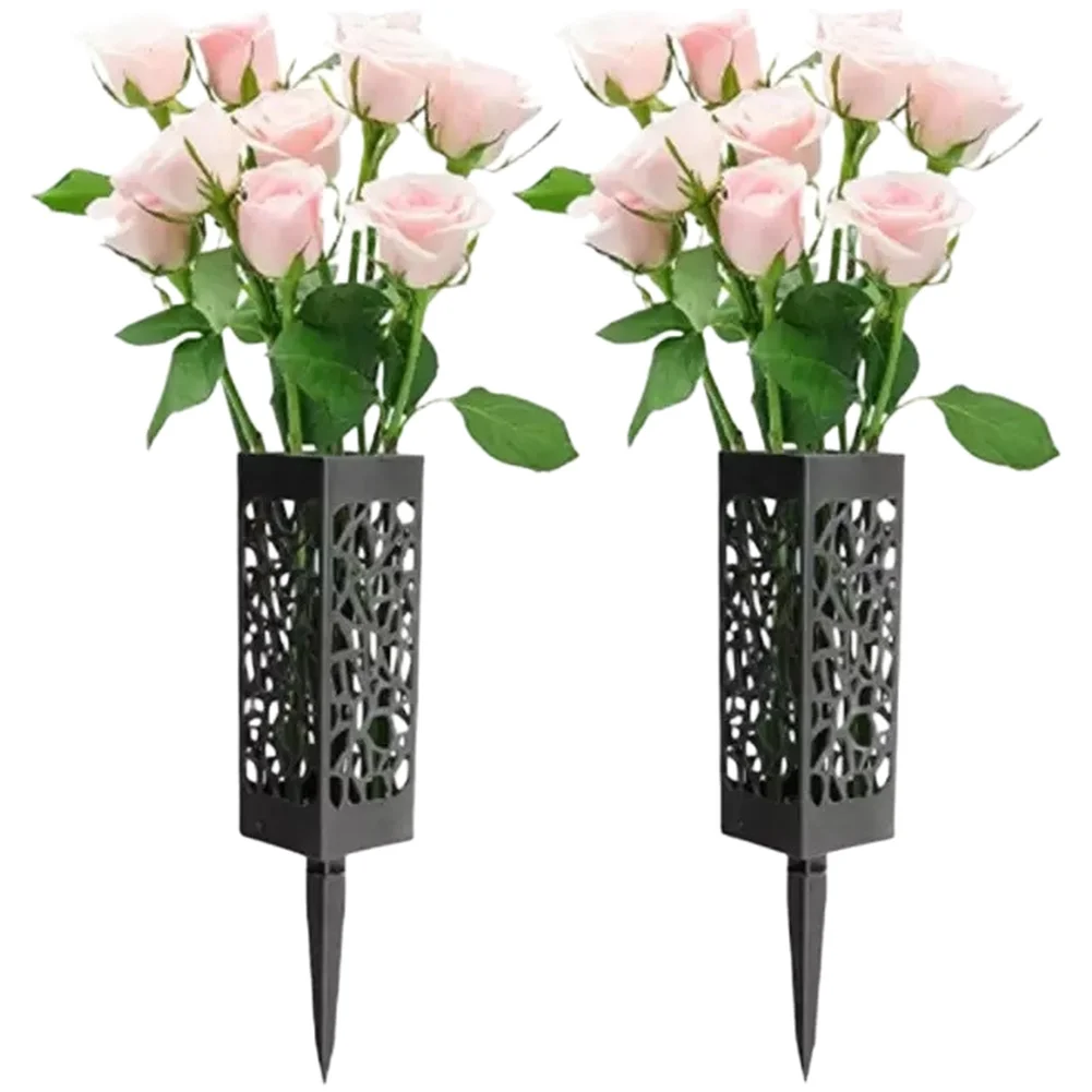 2026 Outdoor Plastic Flower Cone Basket With Spike For Cemetery Grave Memorial Garden Decoration Black 28.2*6CM Flower Basket