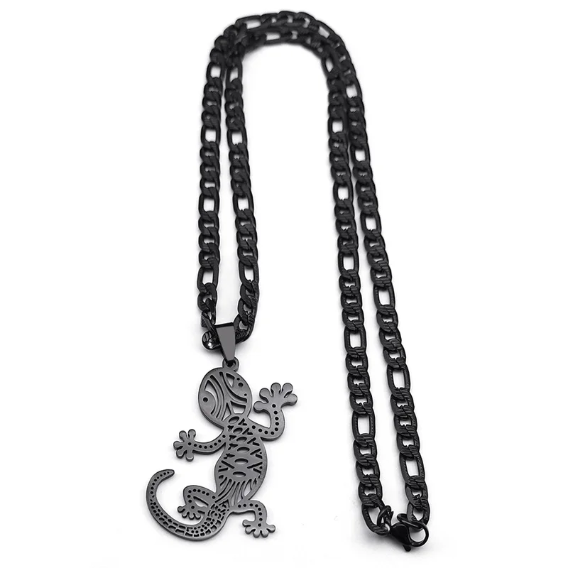 Goth Lucky Lizard Gecko Necklace for Women Stainless Steel Animal Chain Necklaces Jewelry Salamander Pendant Gifts NZZZ515S08