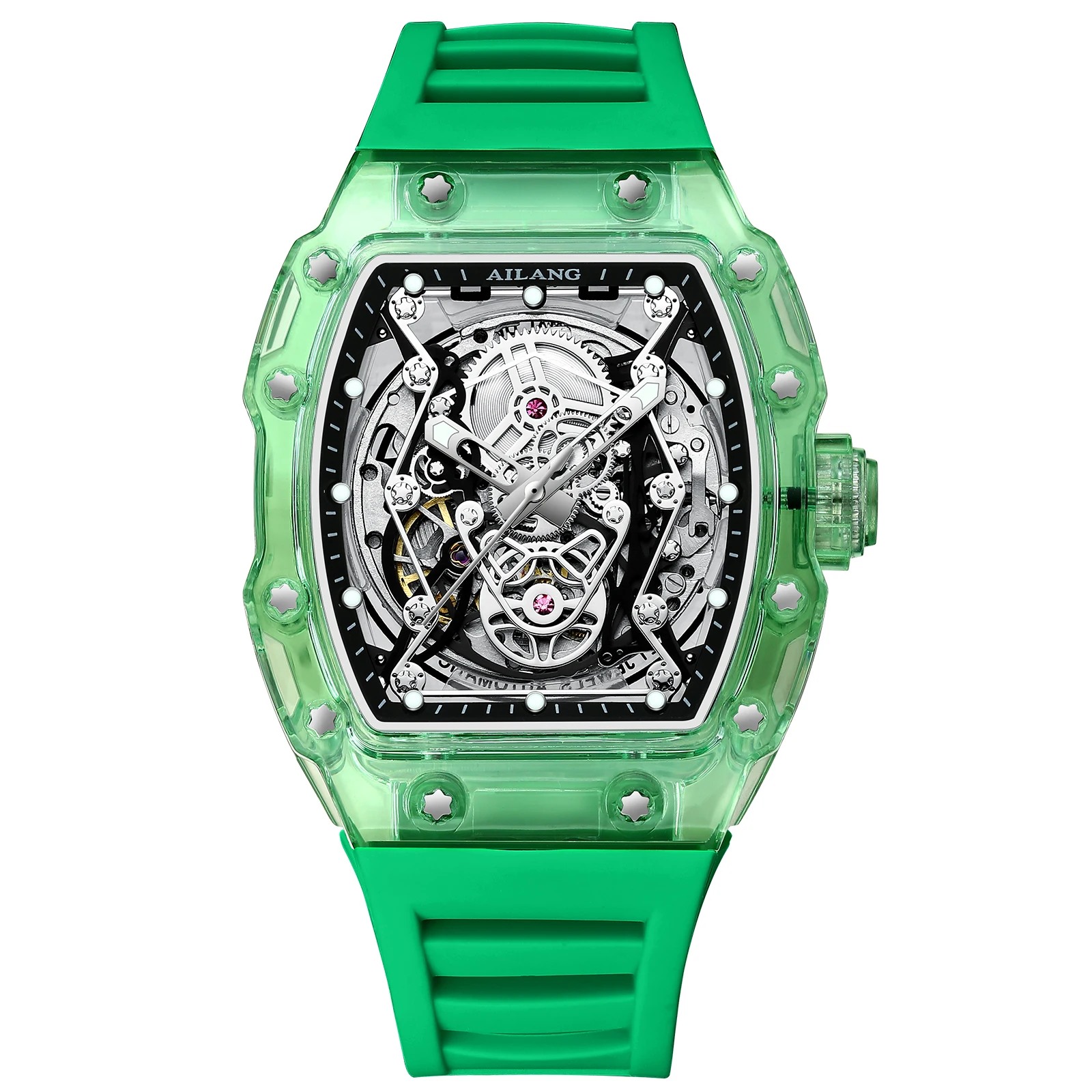 中空バレルスケルトンカップルウォッチ 自動巻き機械式 ペアウォッチ 彼と彼女のためのラグジュアリーユニセックスデザイン