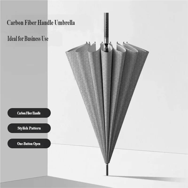 16-Rib Automatic Carbon Fiber Straight Umbrella, Extra Large Long Handle Umbrella, Business Advertising Umbrella for Men - view 5