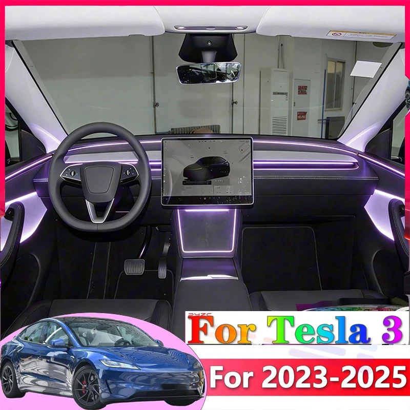 

For Tesla Model 3 Gen2 Interior Hidden Environmental LED Light Strip Acrylic with APP 64Colors RGB Symphony for Enhanced
