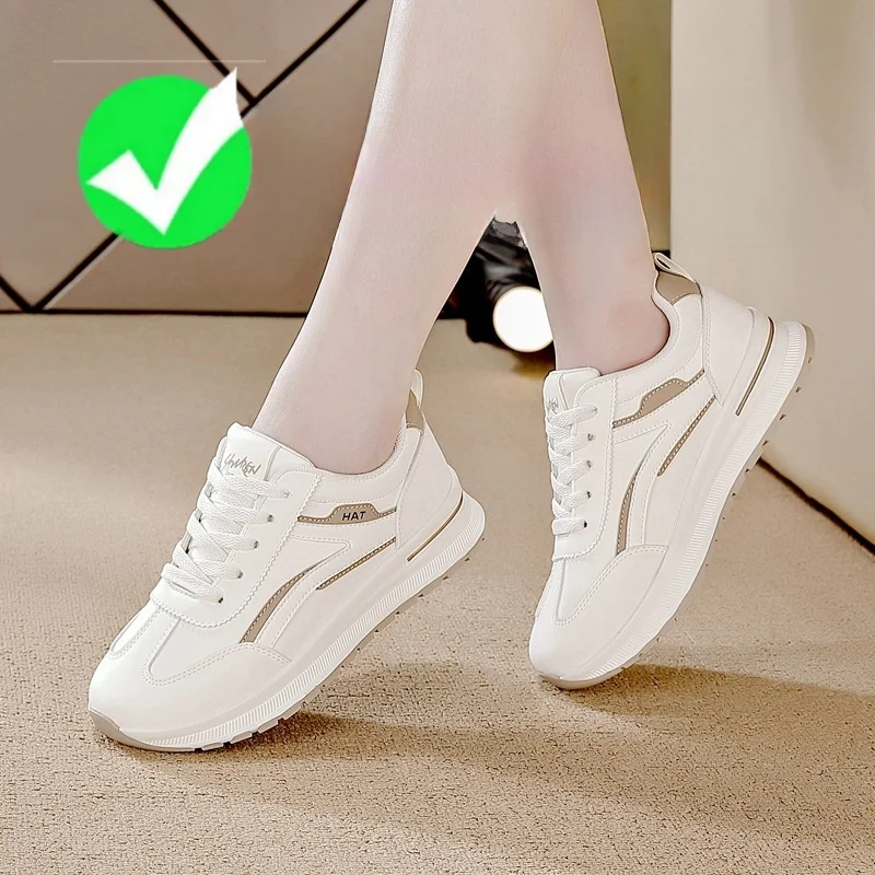 

Women's Leather Sport Shoes Lightweight Soft Bottom Casual Flat Breathable White Fashion Street Style Cross Buckle Low Top