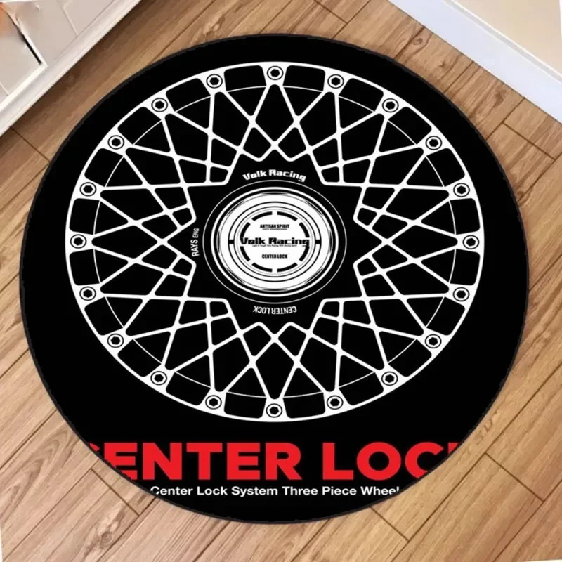 Tire-Design Carpet Mat Unique Round Rug Comfortable Easy Care for Living Room Bedroom Sofa Coffee Table Creative Pattern Decor