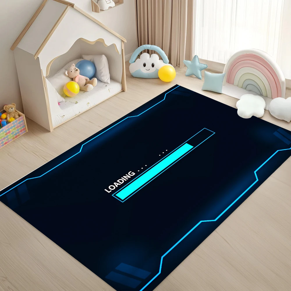 Blue Neon Gaming Area Rug Futuristic Decor Carpet Non-Slip Floor Mat for Game Room Living Room Gaming Esports Room Carpet