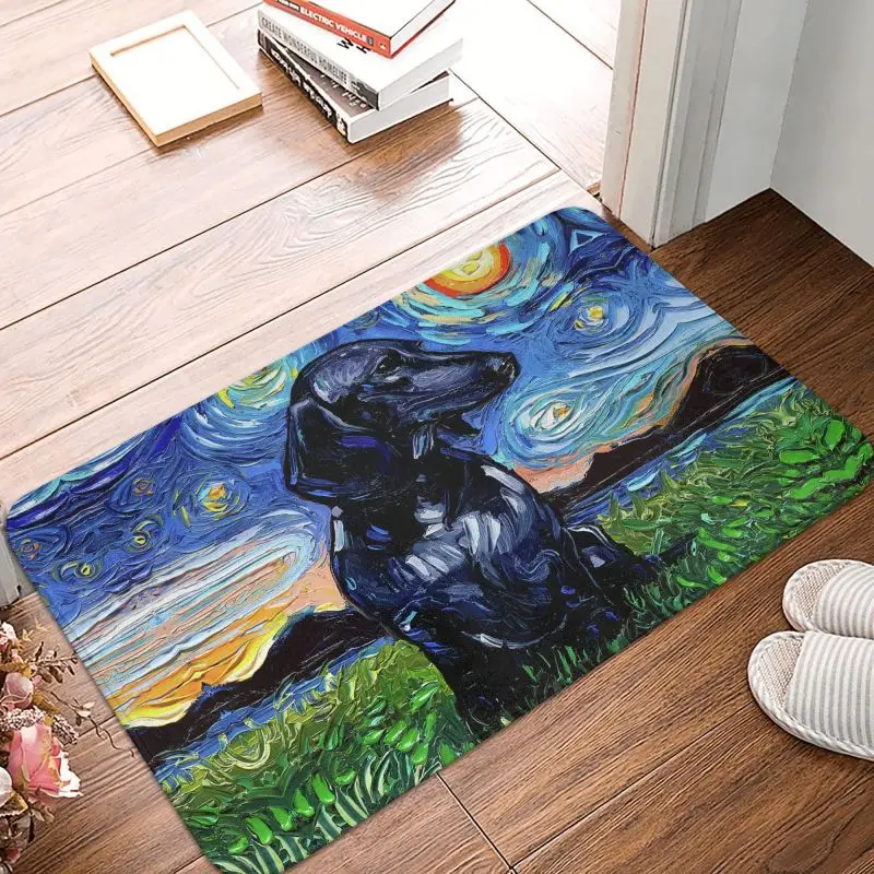 Dacshund Starry Night Art Front Door Floor Entrance Mat Indoor Badger Sausage Wiener Dog Bath Kitchen Doormat Garden Carpet Rug