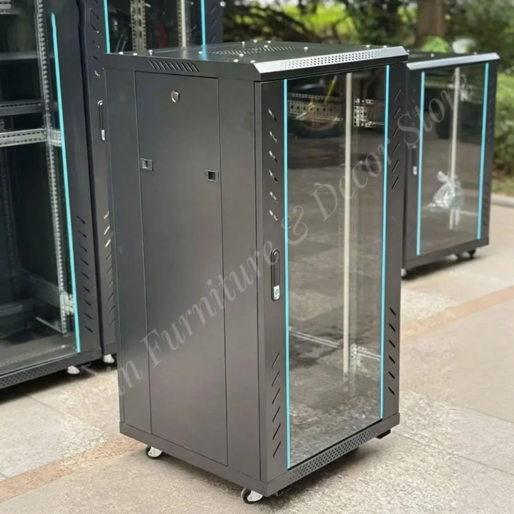 22U Cold-rolled Steel Server Rack Cabinet Locking Glass Door 19-inch Network Wheels High Airflow Small Business IT