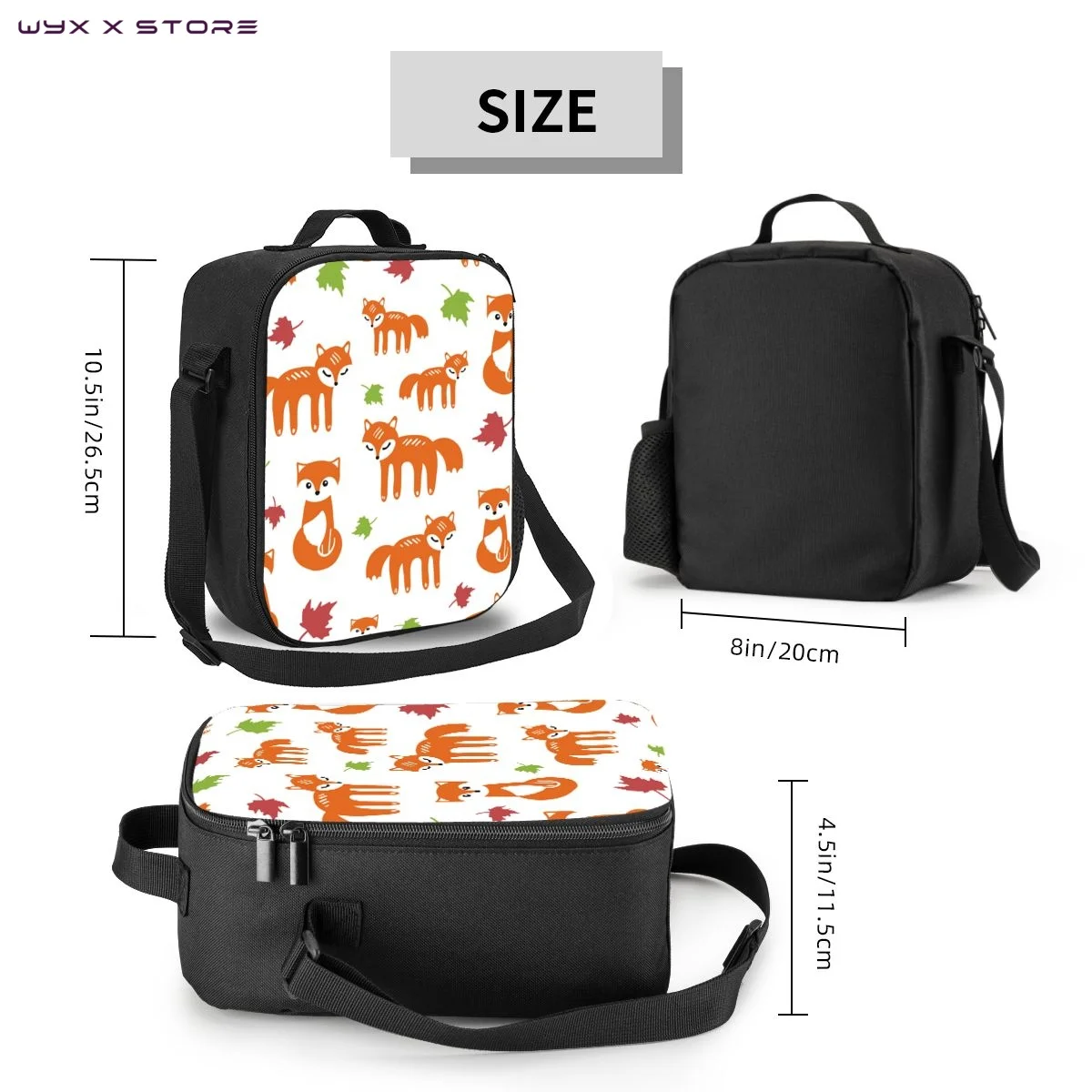 Autumn Fox And Leaves Crossbody Lunchbox Thermal insulation Food Lunch Bag Insulated Handbags Ice Bags