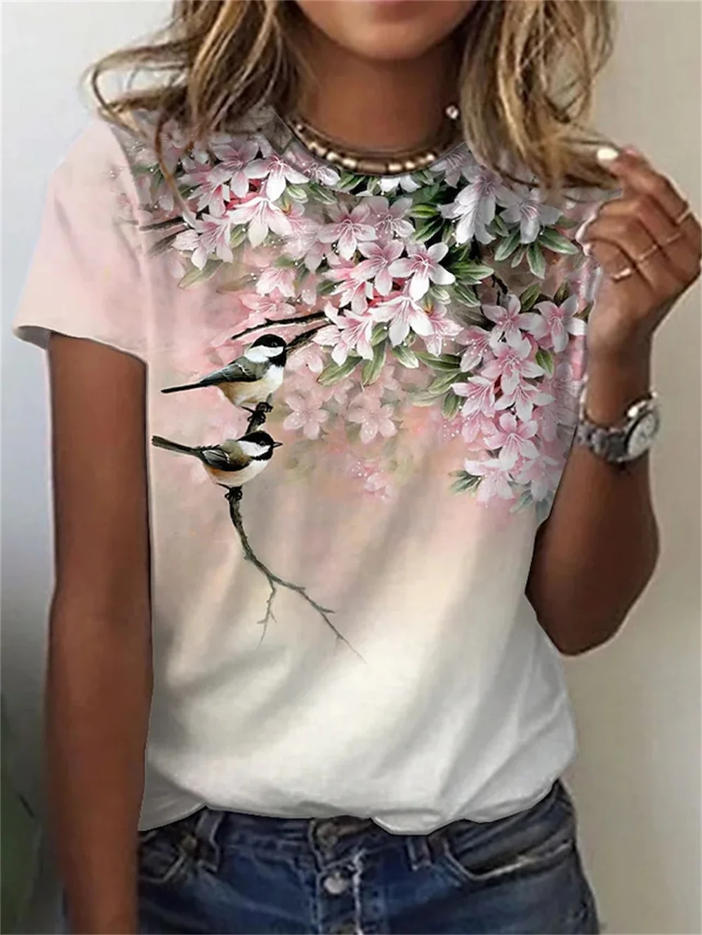 New Women's Summer T-shirt Harajuku Vintage Casual High Street T-shirt Women Fashion Short Sleeve Floral T-shirt Female Clothing