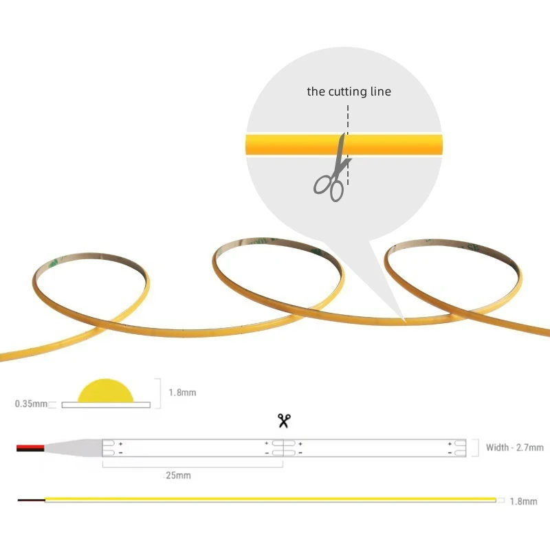 Imagem -04 - Cob Led Strip Lights para Decoração de Sala Fita Super Slim Multi-color Bar Quente Branco Vermelho 480leds por m 2.7 mm 12v