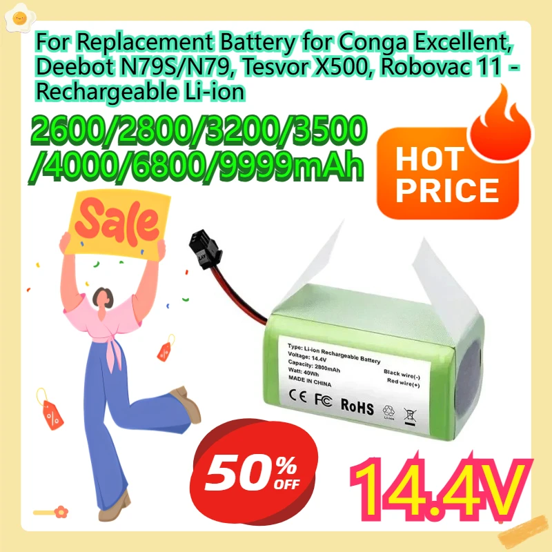 

For Replacement Battery for Conga Excellent, Deebot N79S/N79, Tesvor X500, Robovac 11 - Rechargeable Li-ion 14.4V