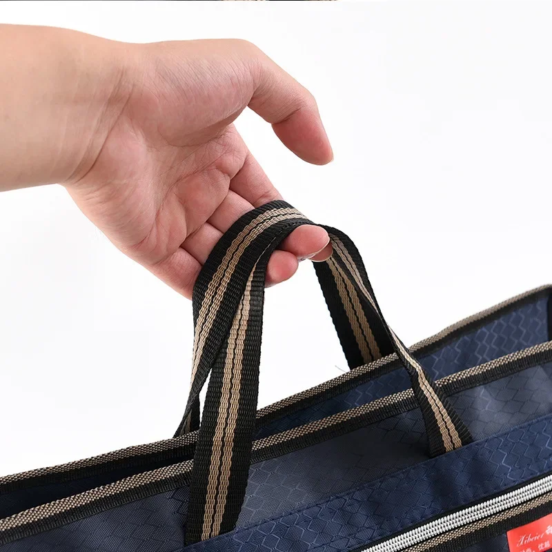 Tas Dokumen Ritsleting Ganda Kanvas Portabel Modis untuk Penyimpanan File Dokumen A4, Folder Tas Kantor