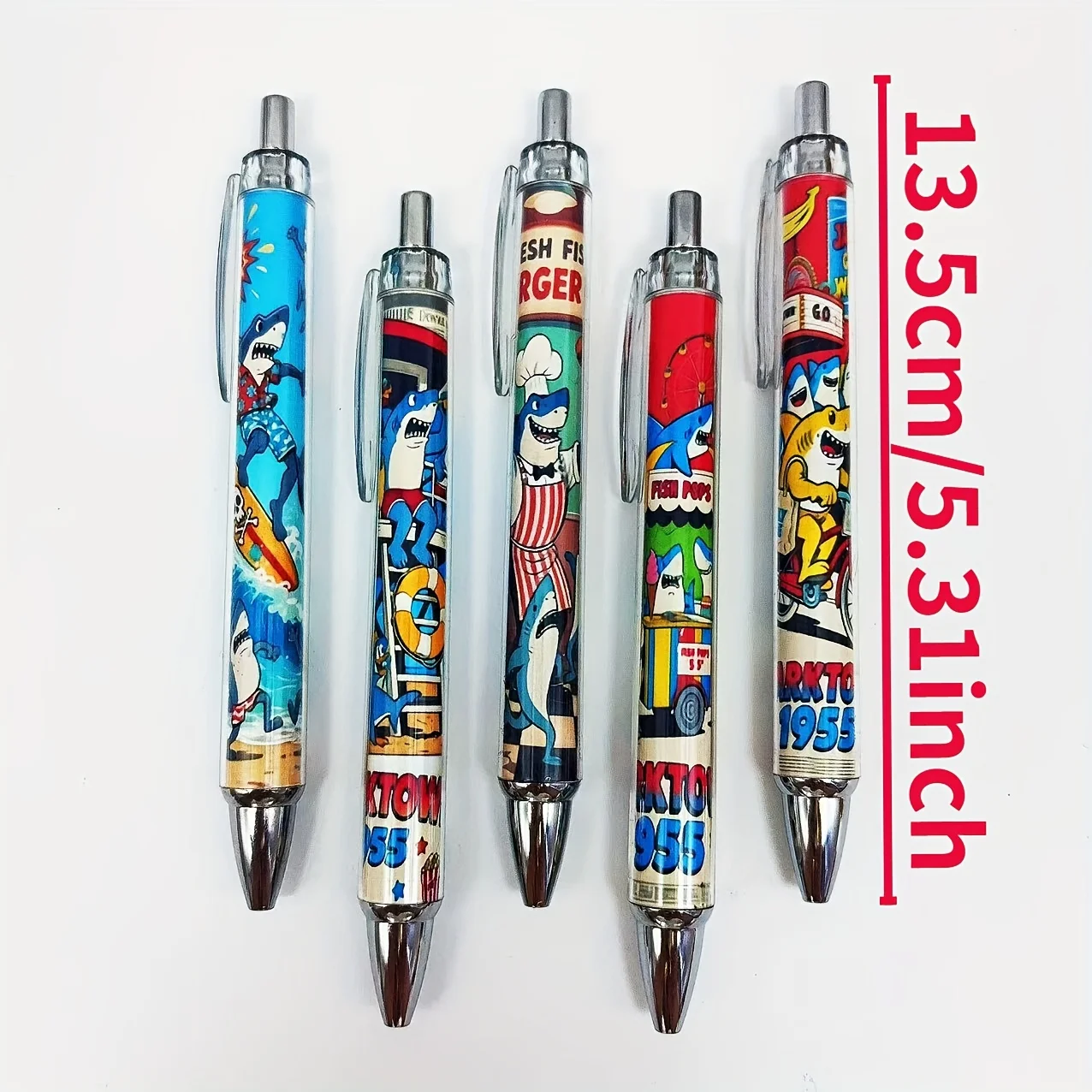 5Pcs/10Pcs Shark Workplace Transformation Retractable Pen Trendy Shark Ballpoint Pen Back-To-School Student Writing Gift Pen