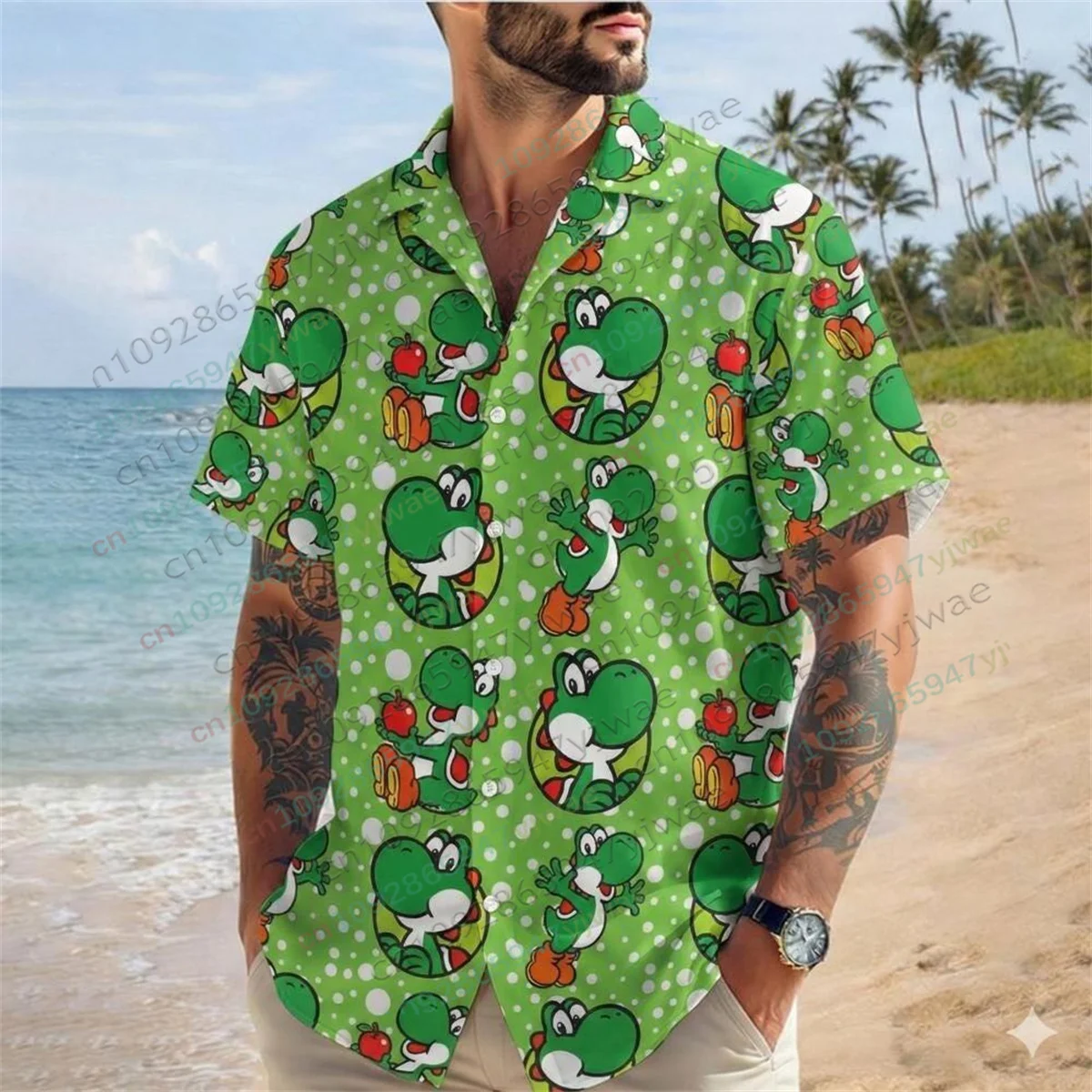 Super Mario Toad Bowser Luigi Yoshi Full Body Printed Button Shirt Game Character Hawaiian Shirt Summer Adult's Vacation Shirt