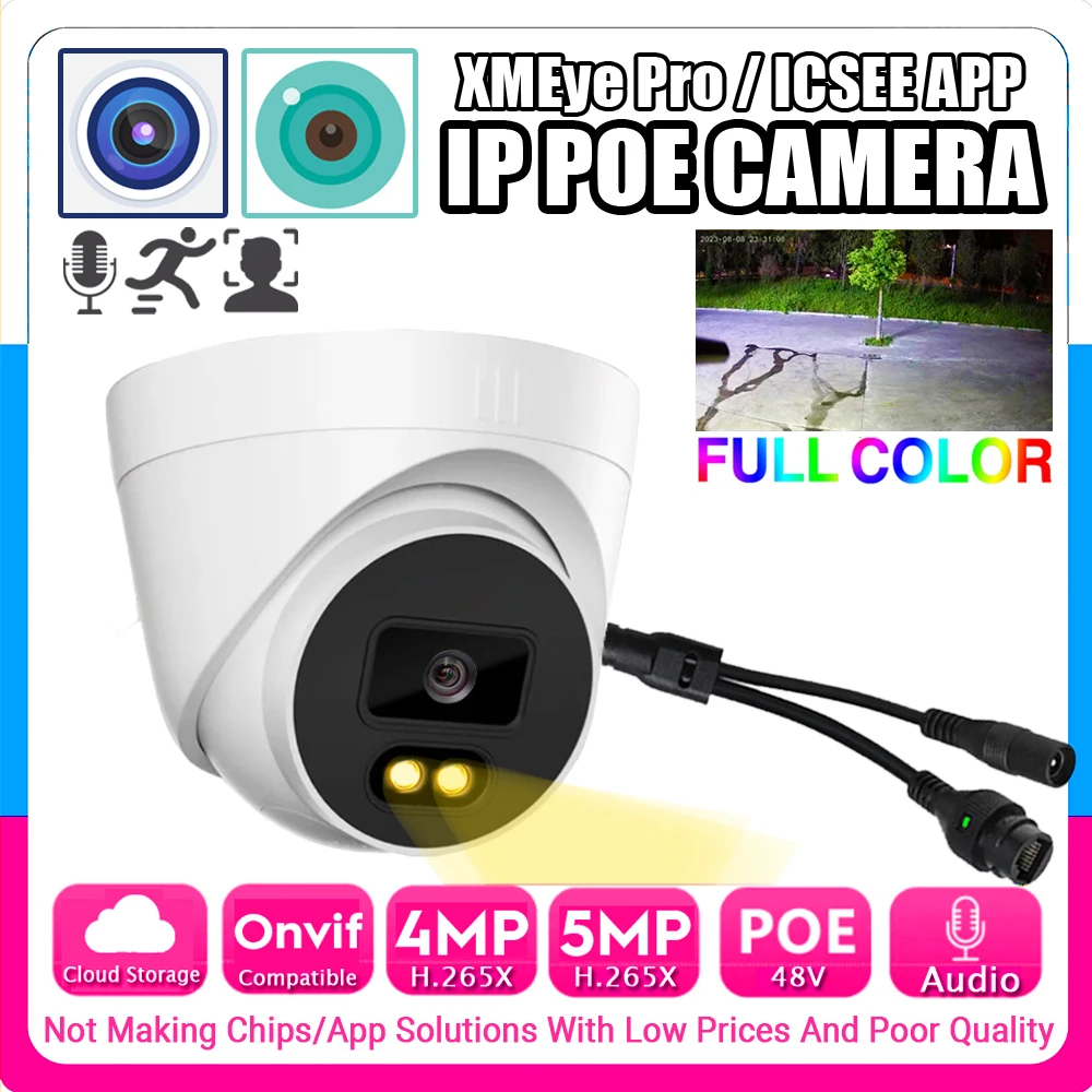 

Audio Semimetal POE IP Indoor Camera 5MP 4MP LED Warm Full Color H.265 HD Mic Onvif Ai Face/Motion Detection Xmeye Pro ICSEE APP