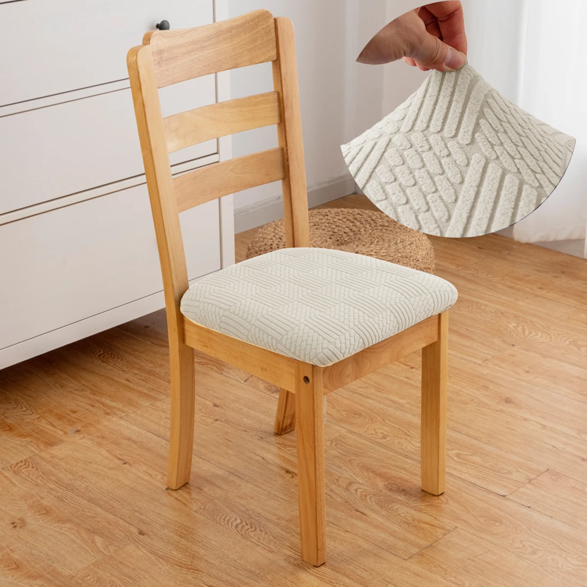 Stretch Jacquard Dining Room Chair Seat Covers Removable Washable Elastic Upholstered Dining Chair Cushion Slipcover