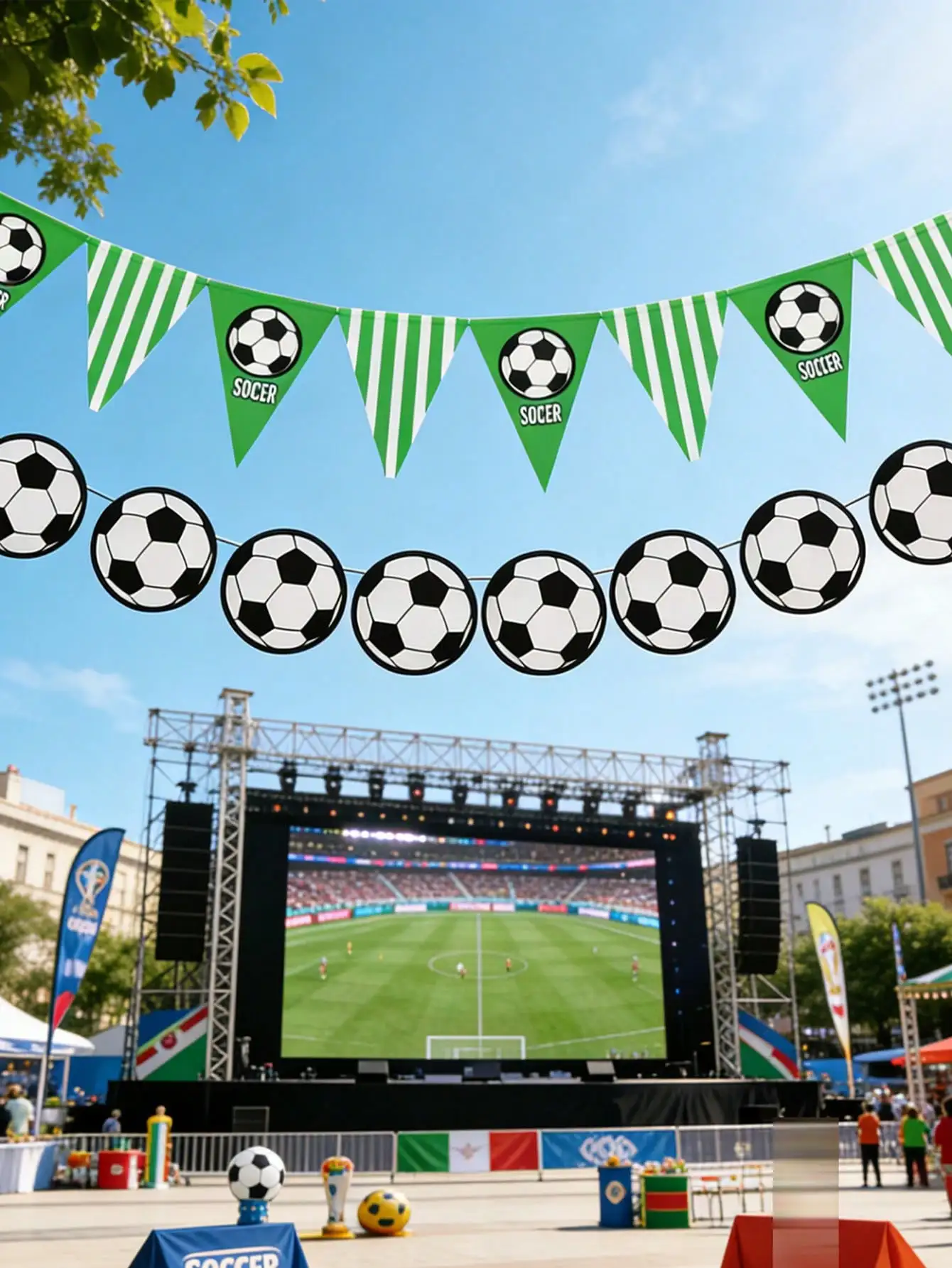 

1 Set Football Pennant Flags Set, Summer Sports Event Holiday Decor Hanging Ornaments, Party Banners, Suitable For World Cup Theme Party And Bar Decoration