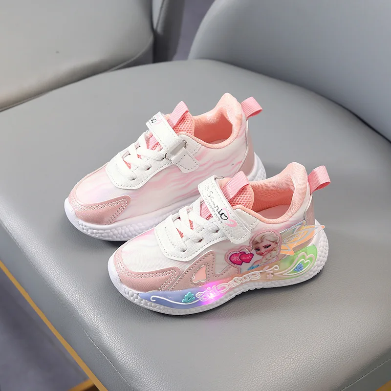 Frozen Princess New Children Shoes LED Colorful Lighted Kids Sneakers Classic Glowing Infant Girls Tennis