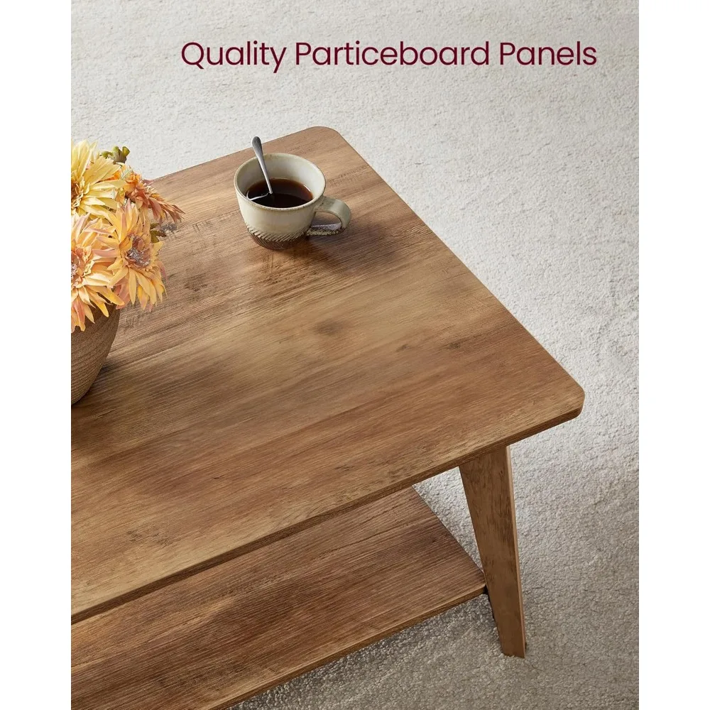 Coffee Table, 2-Tier Living Room Table with Storage, Center Table with Rounded Corners, 21.7 x 39.4 x 17.7 Inches, Easy to Asse