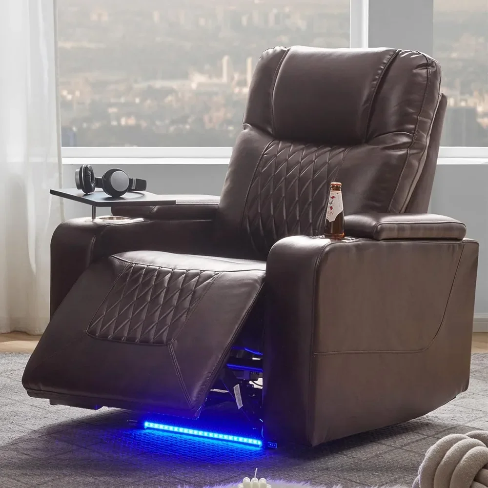 Electric Recliner Chair with USB Charge Port, 360 Swivel Tray Table, Ambient Lighting - Ambient Lighting Gaming Recliner Chairs