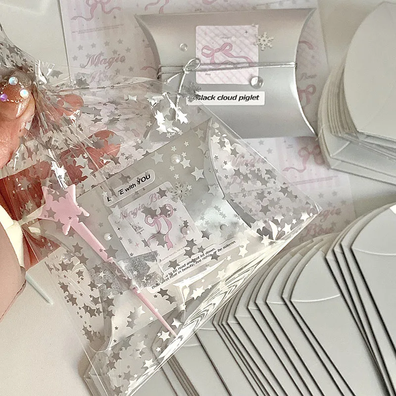 10Pcs INS Silver 3D Folding Pillow Gift Box DIY Paper Craft Supplies for Photo Card Packaging High Quality Card Packing Material
