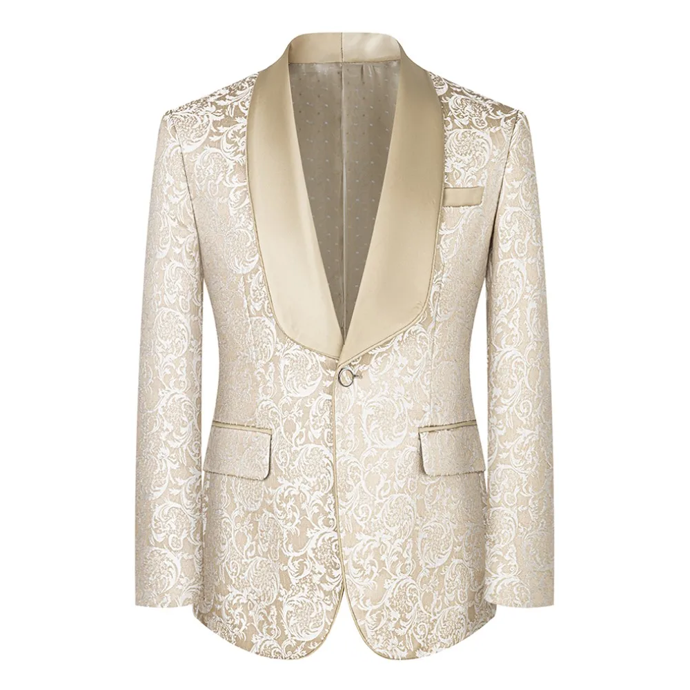 New fashion jacquard beige suit slim single breasted elegant formal best man suit