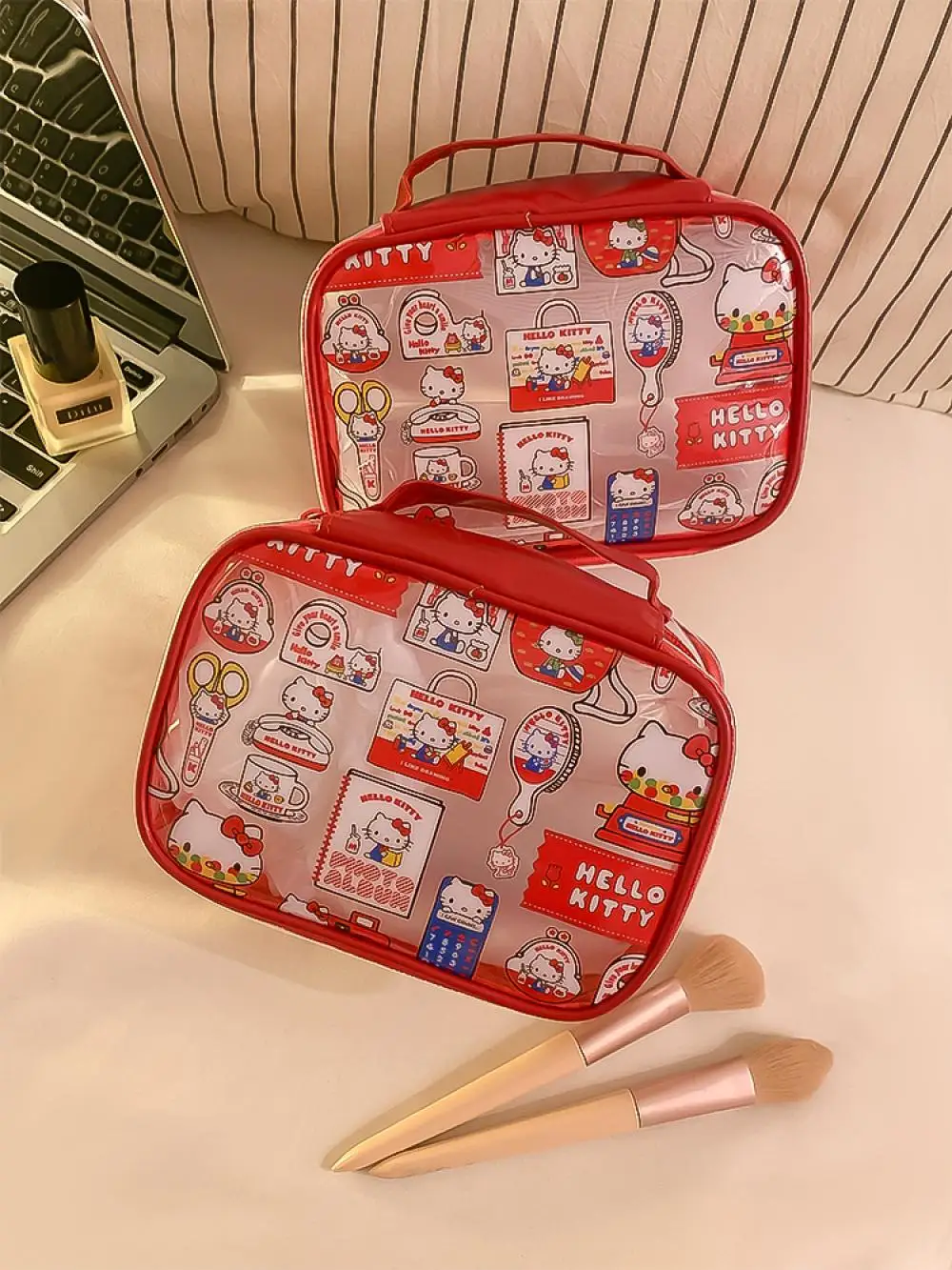 New anime Hello Kitty Transparent storage bag kawaii y2k PVC large capacity Makeup bag Travel portable waterproof toiletry bag