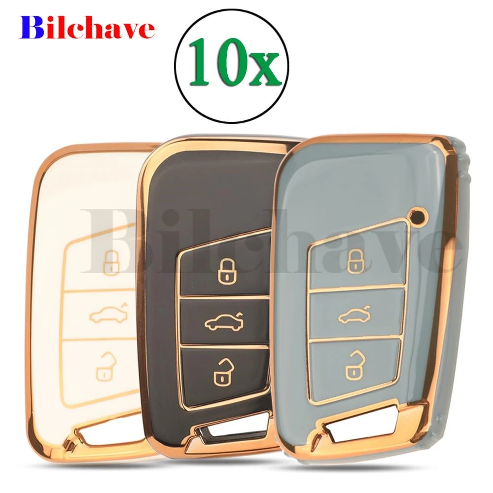 

jingyuqin 10Pcs 3 Buttons TPU Car Key Case Shell For VW Volkswagen Tiguan MK2 Magotan Passat B8 For Skoda Superb A7 Accessories