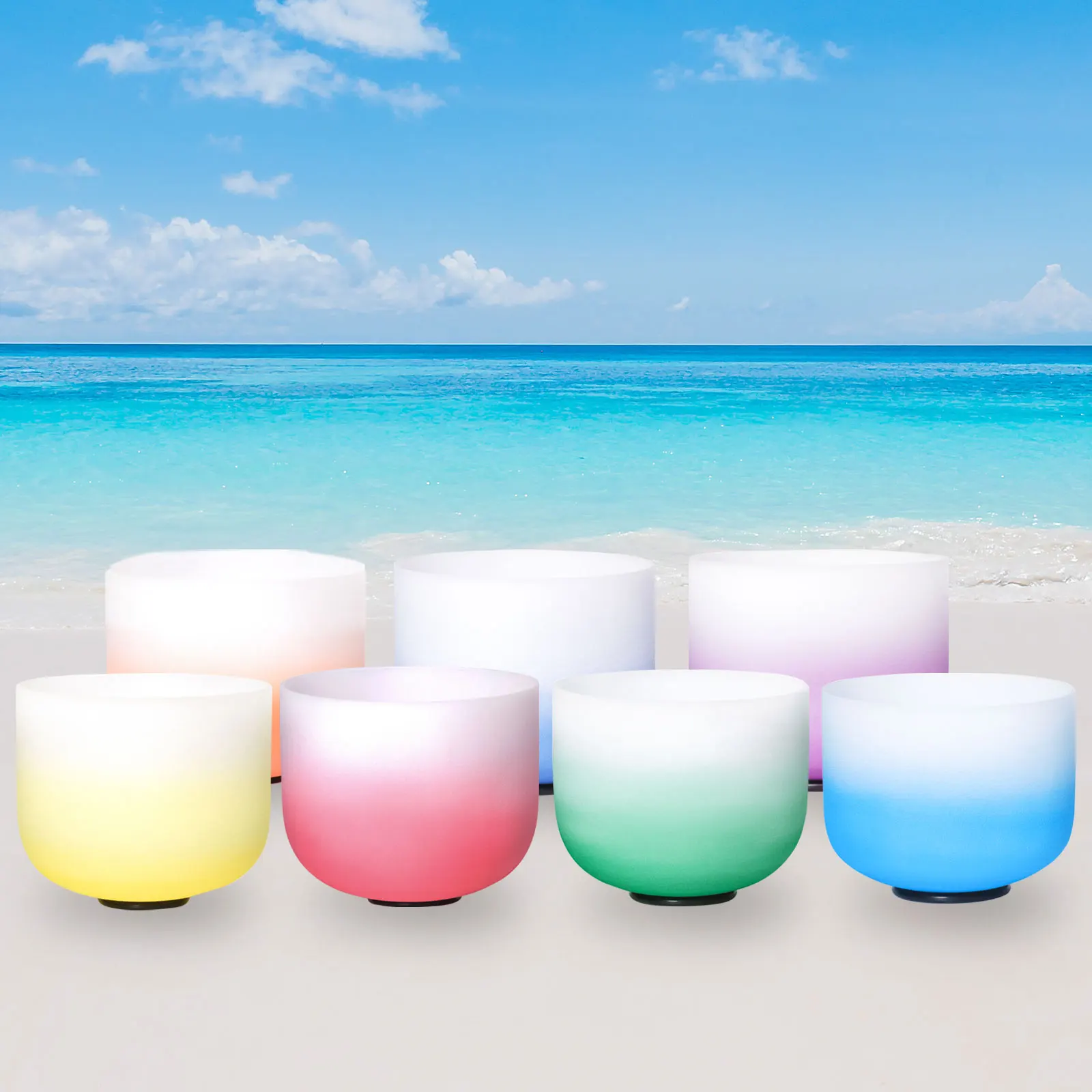 Hye-eun Colored Quartz Crystal Singing Chakra Bowl CDEFGAB any Note 8 Inch Half Color Aria Gradient Design with Free Mallet