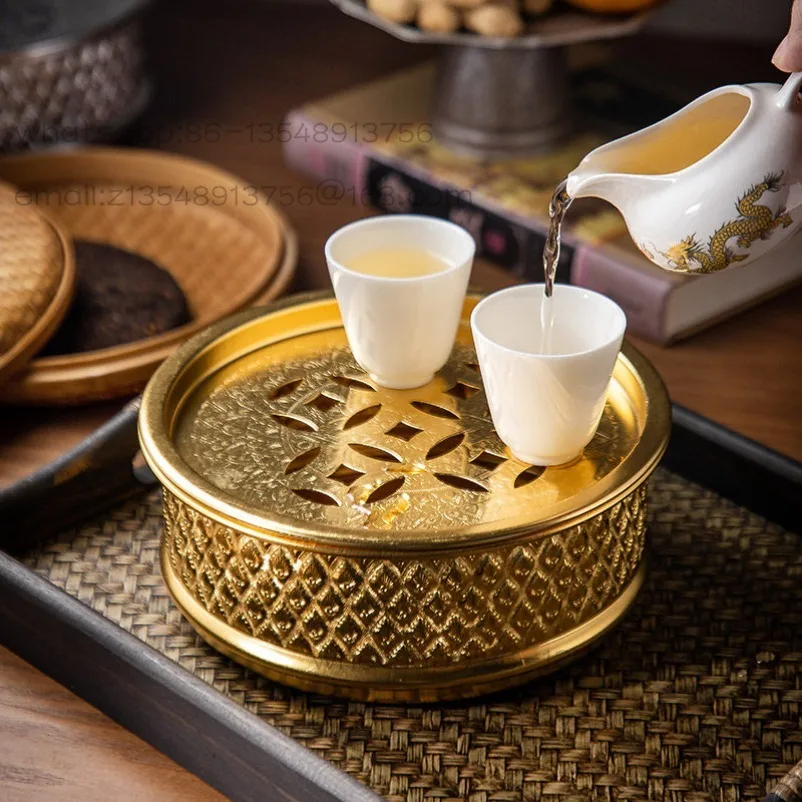 Thai Tin Tea Tray Household Tea Sea Drain Round Water Storage Tray Office Meeting Guest Dry Brewing Tea Table Set Tray